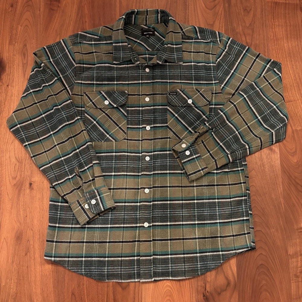 Brixton Bowery Men's Long Sleeve Flannel Green Plaid Size XL Heavy Thick